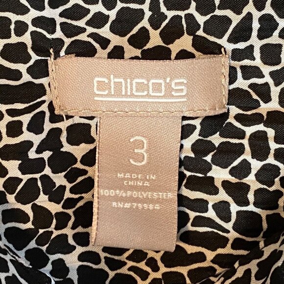 Chicos Size XL Button Up Shirt Long Roll Tab Sleeve Animal Print Black White - Picture 6 of 6